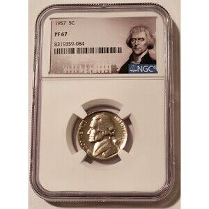 1957 Jefferson Nickel Proof PF67 NGC Portrait Label